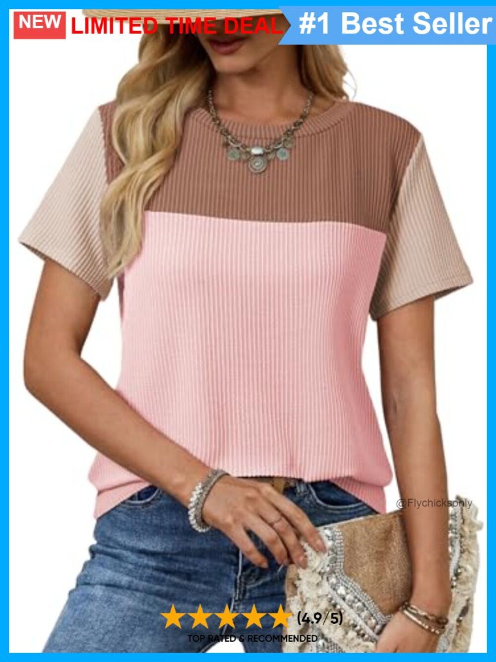 Womens Striped Knit T-Shirt Loose Fit Crewneck Short Sleeve Casual Summer Top